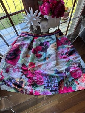 Ted Baker London Vibrant Pink Multicolor Floral A-Line Skirt